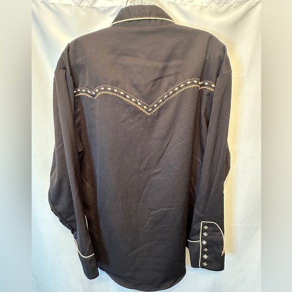 Scully Men's Size Large Studded Western Embroidered Black Snap Shirt Tip Collars - Picture 8 of 10